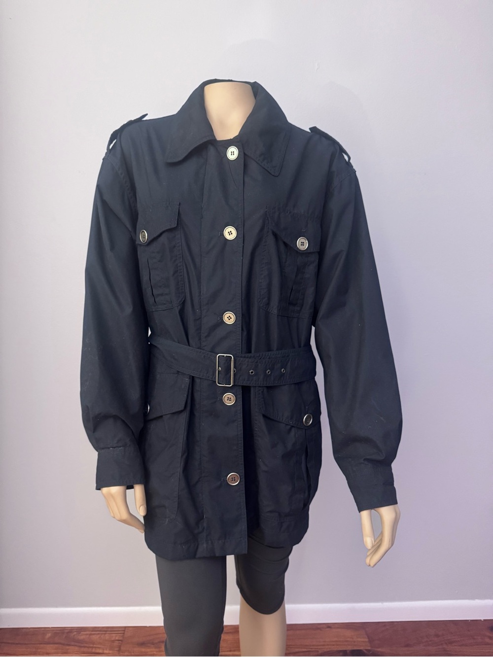 Women's Black Belted Trench Jacket